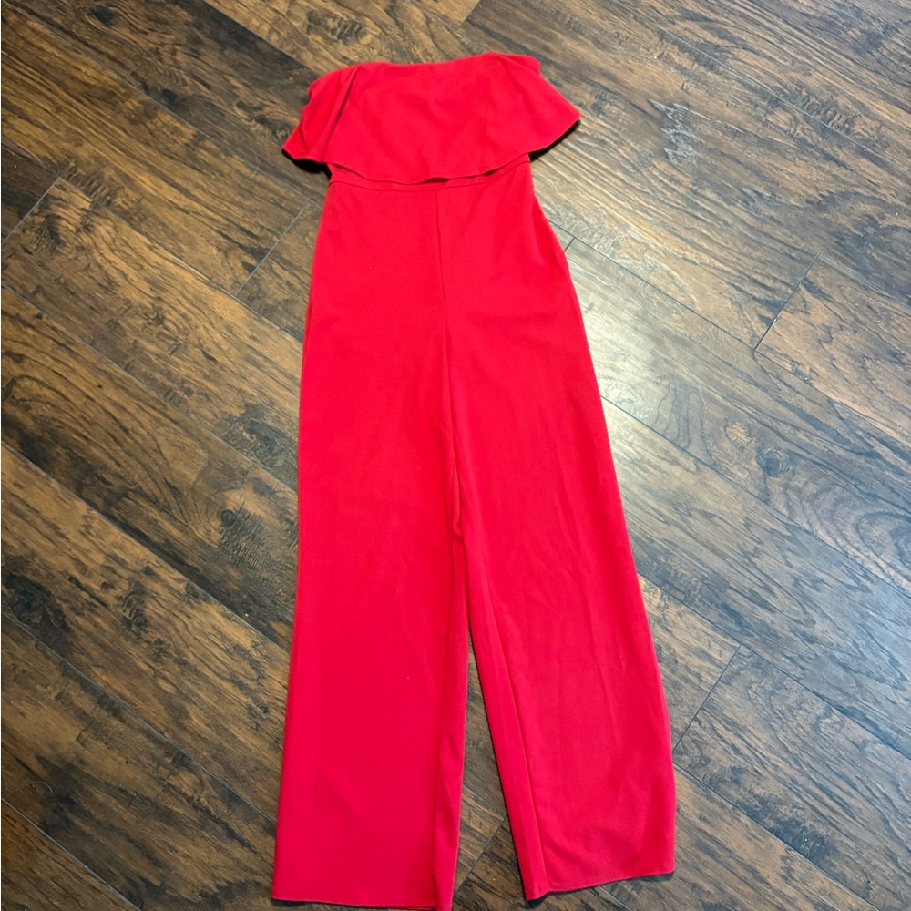 Elegant Red Strapless Jumpsuit